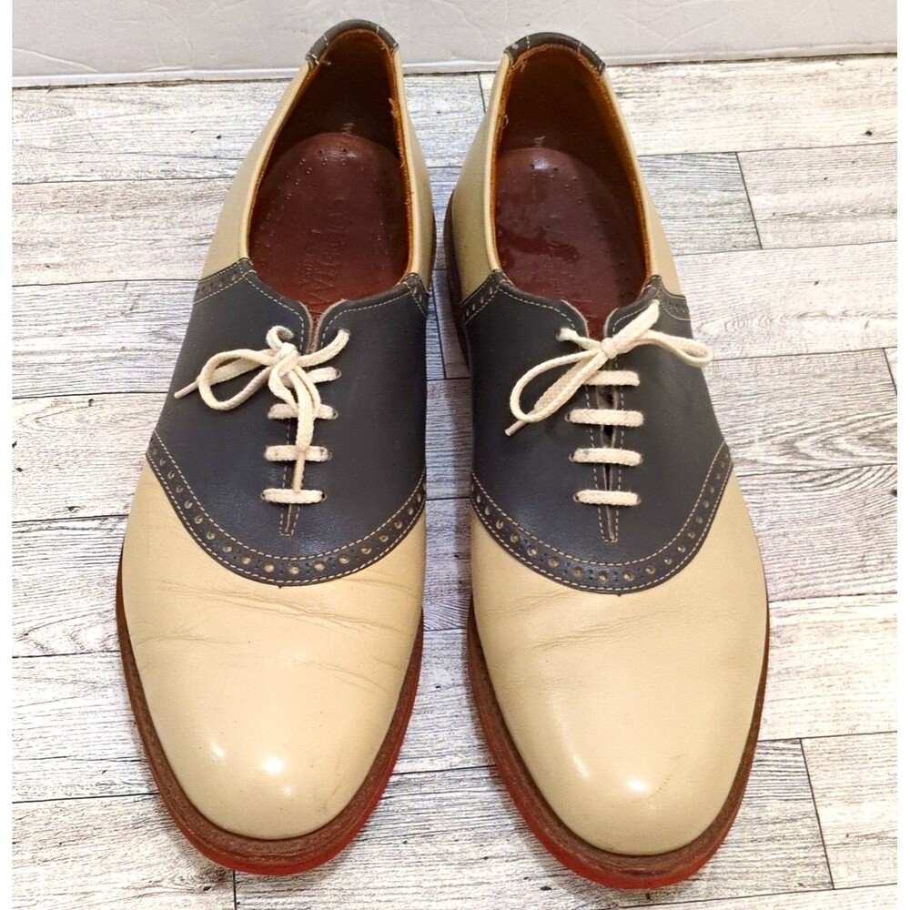 Vintage Cole Haan USA Men's Leather Brogue Oxford Dress Shoes Beige Gray 11 Men